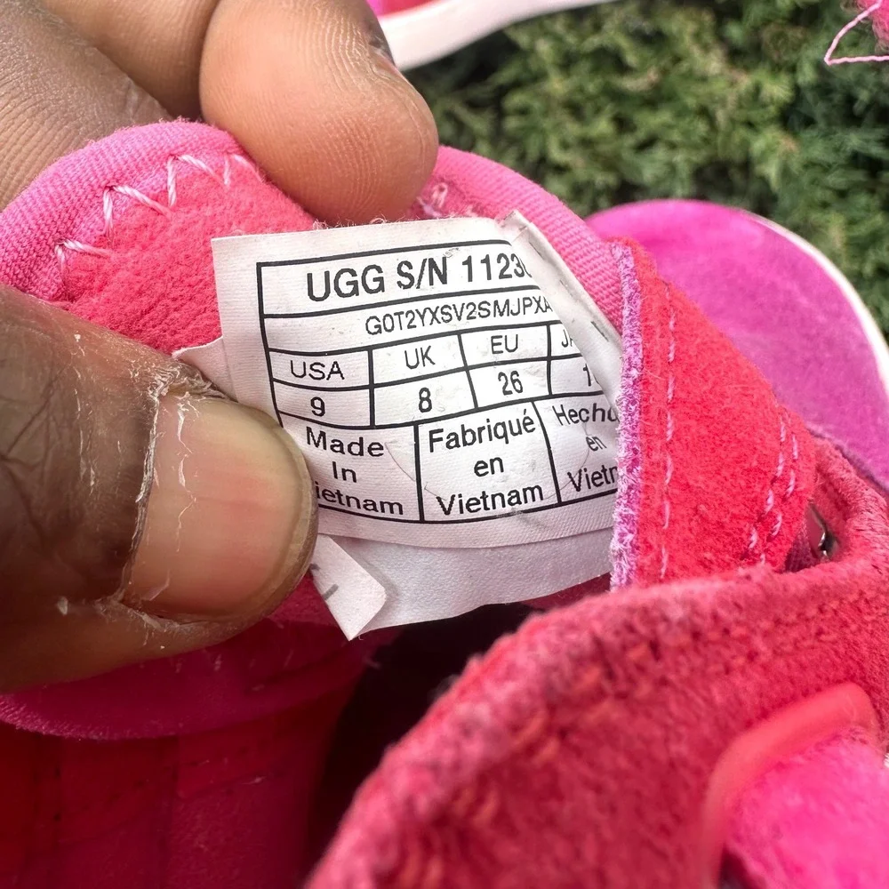 UGG Girl's T Rennon II Suede Leather Mashup Colorblock Sneakers Size 9 Pink Red‎